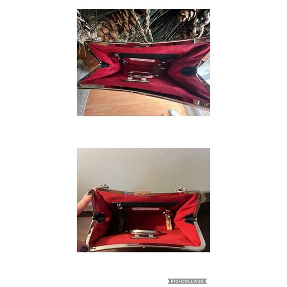 Vintage RARE Trina Turk Black & White Hounds tooth Metal Frame Studded Purse/Bag - Picture 11 of 17